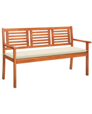 Banc de jardin 3 places avec coussin 150 cm Bois d'eucalyptus | Mobilier & Déco