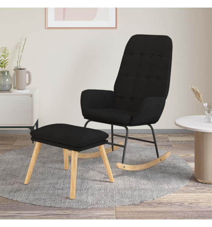 Chaise à bascule avec repose-pied Noir Tissu | Mobilier & Déco