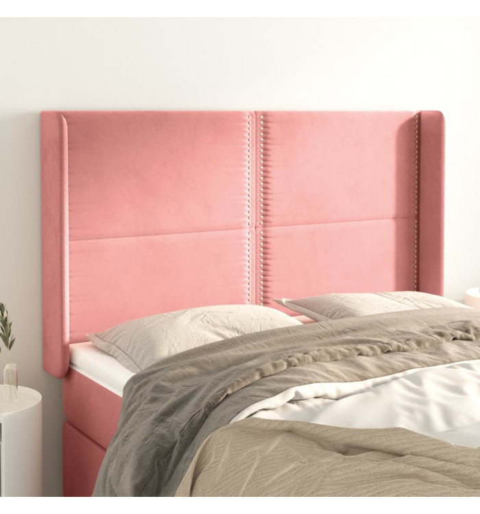 Tête de lit avec oreilles Rose 147x16x118/128 cm Velours | Mobilier & Déco