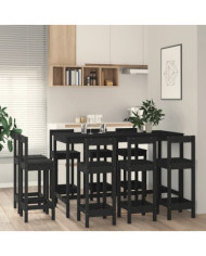 Ensemble de bar 9 pcs Noir Bois de pin massif | Mobilier & Déco