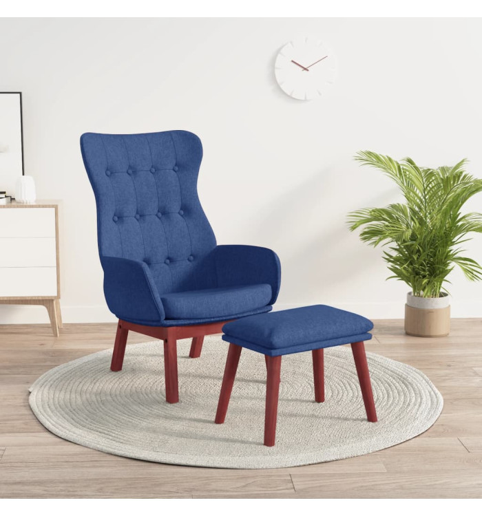 Chaise de relaxation avec repose-pied Bleu Tissu | Mobilier & Déco
