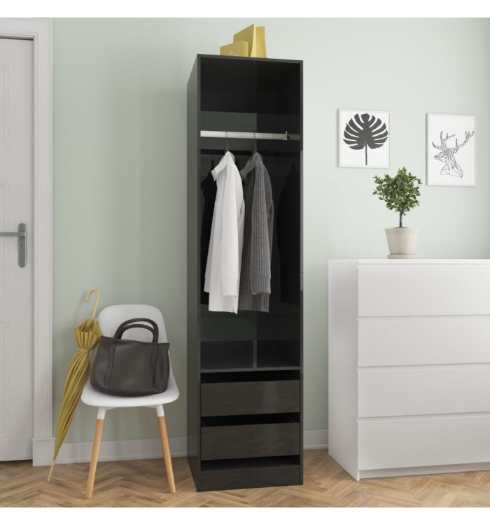 Garde-robe avec tiroirs Noir brillant 50x50x200 cm Aggloméré | Mobilier & Déco