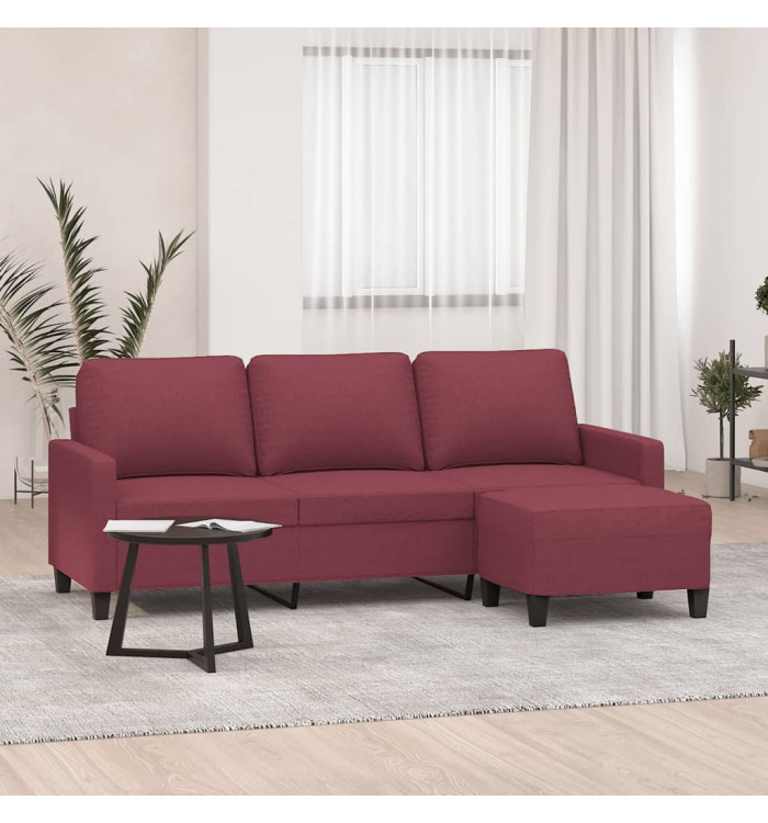 Canapé à 3 places avec repose-pieds Rouge bordeaux 180 cm Tissu | Mobilier & Déco