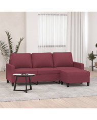 Canapé à 3 places avec repose-pieds Rouge bordeaux 180 cm Tissu | Mobilier & Déco