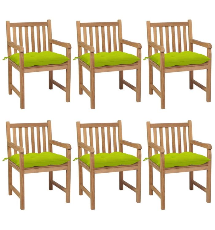 Chaises de jardin lot de 6 avec coussins vert vif Teck solide | Mobilier & Déco