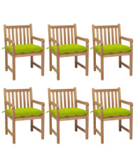 Chaises de jardin lot de 6 avec coussins vert vif Teck solide | Mobilier & Déco