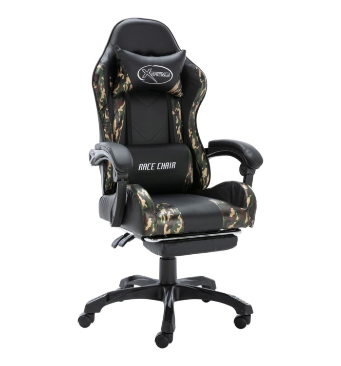 Fauteuil de jeux vidéo repose-pied Noir/camouflage Similicuir | Mobilier & Déco