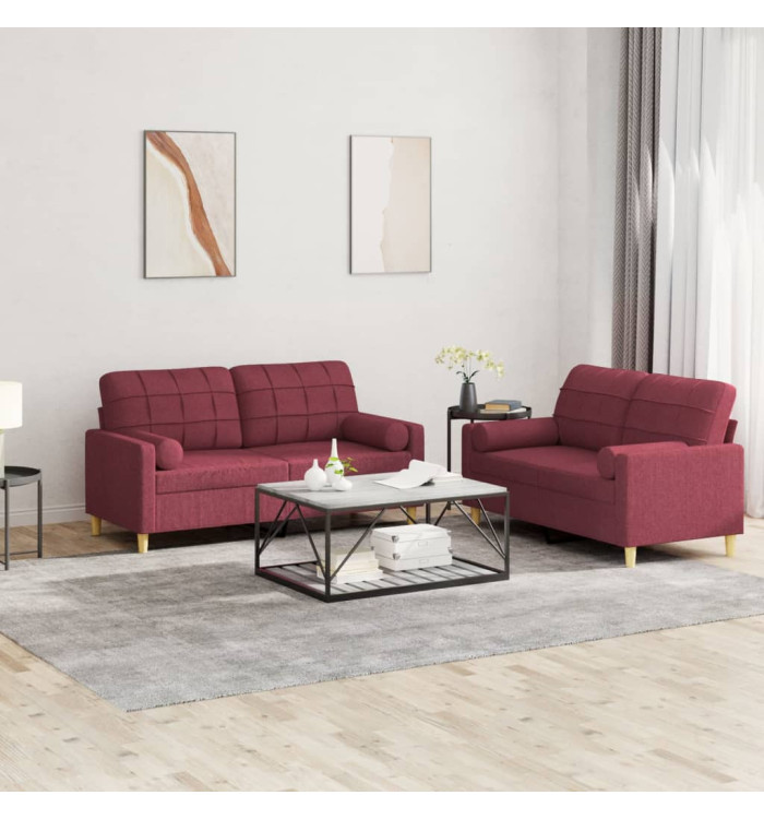 Ensemble de canapés 2 pcs avec coussins rouge bordeaux tissu | Mobilier & Déco