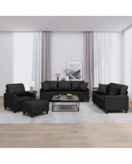 Ensemble de canapés 4 pcs avec coussins noir similicuir | Mobilier & Déco