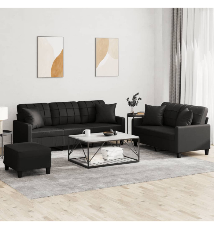 Ensemble de canapés 3 pcs avec coussins noir similicuir | Mobilier & Déco