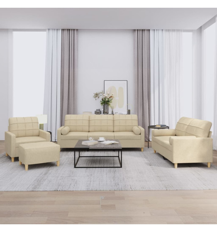 Ensemble de canapés 4 pcs avec coussins crème tissu | Mobilier & Déco