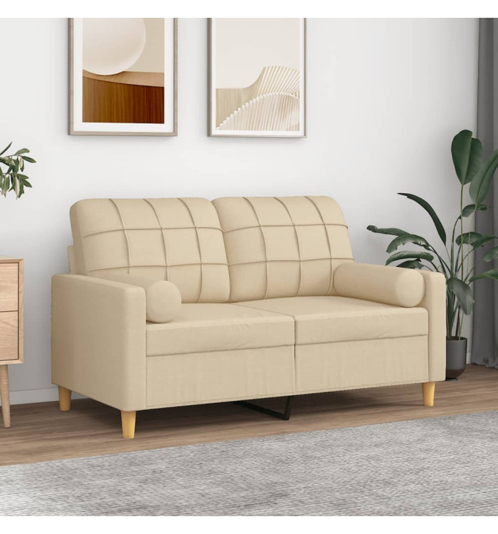 Canapé 2 places avec oreillers décoratifs crème 120 cm tissu | Mobilier & Déco