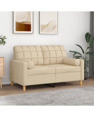 Canapé 2 places avec oreillers décoratifs crème 120 cm tissu | Mobilier & Déco