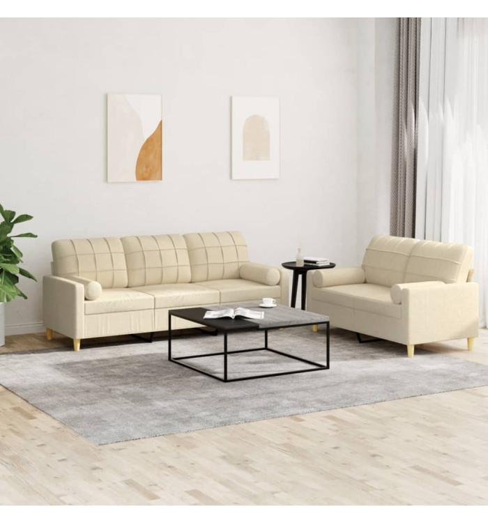 Ensemble de canapés 2 pcs avec coussins crème tissu | Mobilier & Déco