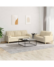 Ensemble de canapés 2 pcs avec coussins crème tissu | Mobilier & Déco