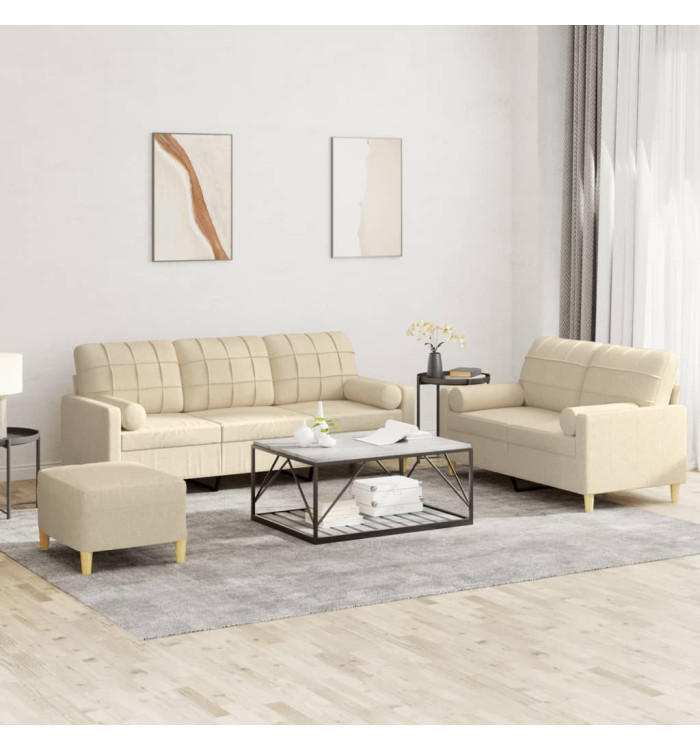 Ensemble de canapés 3 pcs avec coussins crème tissu | Mobilier & Déco