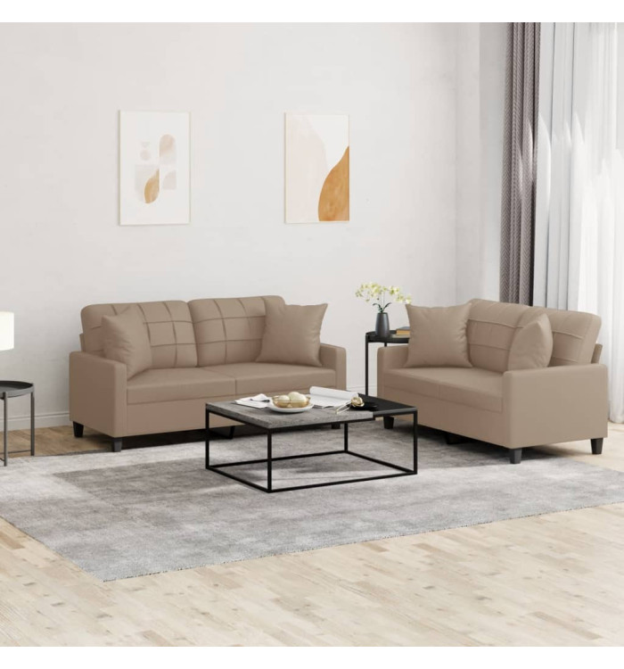 Ensemble de canapés 2 pcs avec coussins cappuccino similicuir | Mobilier & Déco