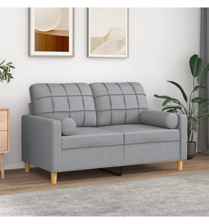 Canapé 2 places avec oreillers gris clair 120 cm tissu | Mobilier & Déco