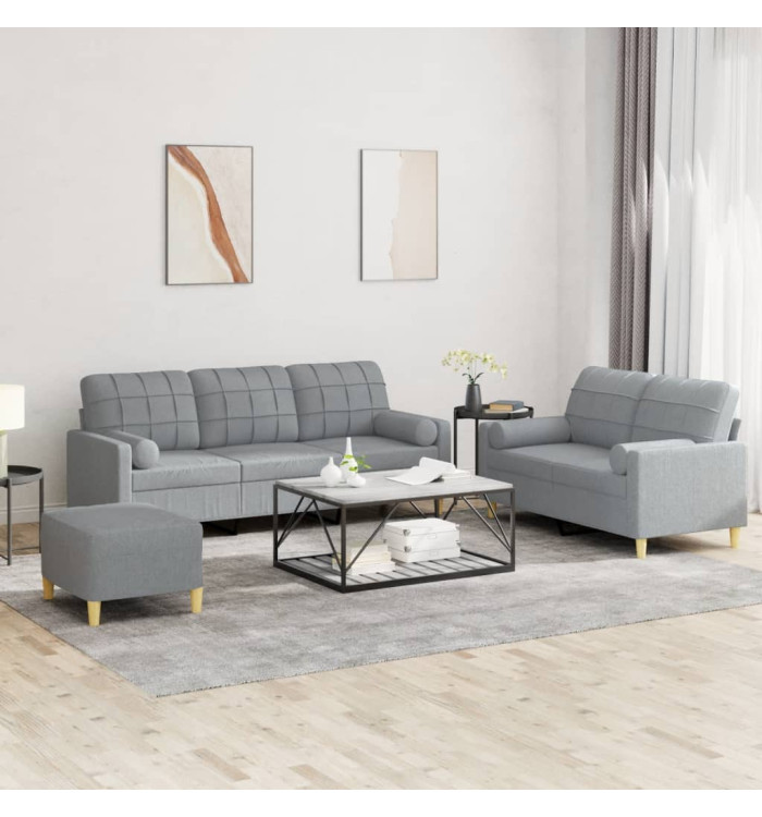Ensemble de canapés 3 pcs coussins gris clair tissu | Mobilier & Déco
