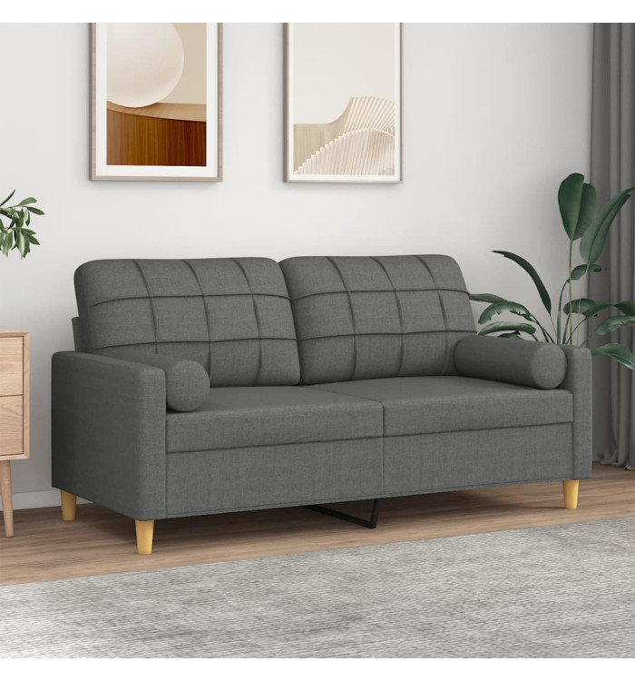 Canapé 2 places avec oreillers gris foncé 140 cm tissu | Mobilier & Déco