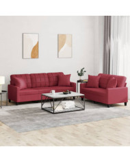 Ensemble de canapés 2 pcs et coussins rouge bordeaux similicuir | Mobilier & Déco
