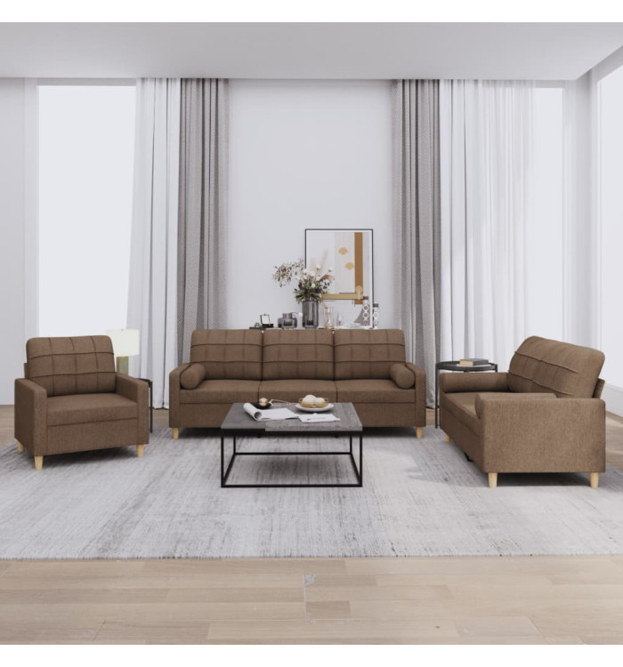 Ensemble de canapés 3 pcs avec coussins marron tissu | Mobilier & Déco