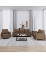 Ensemble de canapés 3 pcs avec coussins marron tissu | Mobilier & Déco