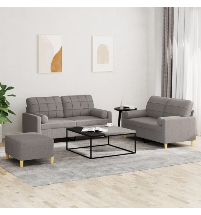 Ensemble de canapés 3 pcs avec coussins taupe tissu | Mobilier & Déco