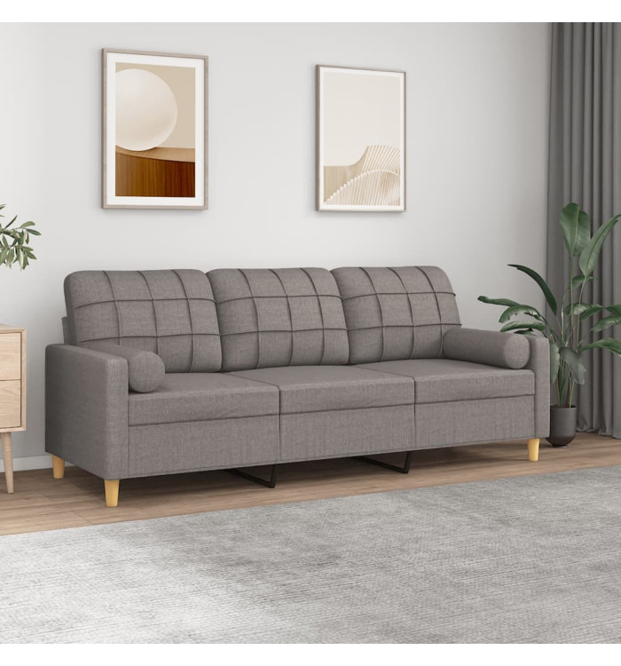 Canapé 3 places avec oreillers décoratifs taupe 180 cm tissu | Mobilier & Déco
