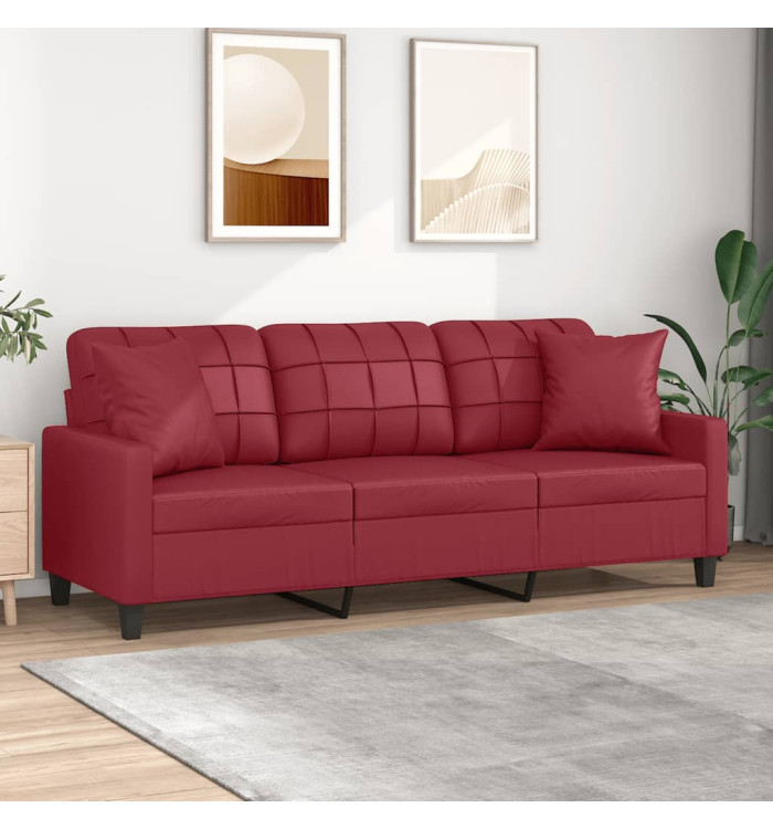 Canapé 3 places avec oreillers bordeaux 180 cm similicuir | Mobilier & Déco