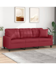 Canapé 3 places avec oreillers bordeaux 180 cm similicuir | Mobilier & Déco