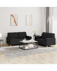 Ensemble de canapés 2 pcs avec coussins noir tissu | Mobilier & Déco