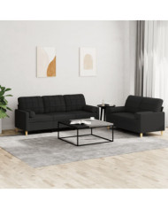 Ensemble de canapés 2 pcs avec coussins noir tissu | Mobilier & Déco
