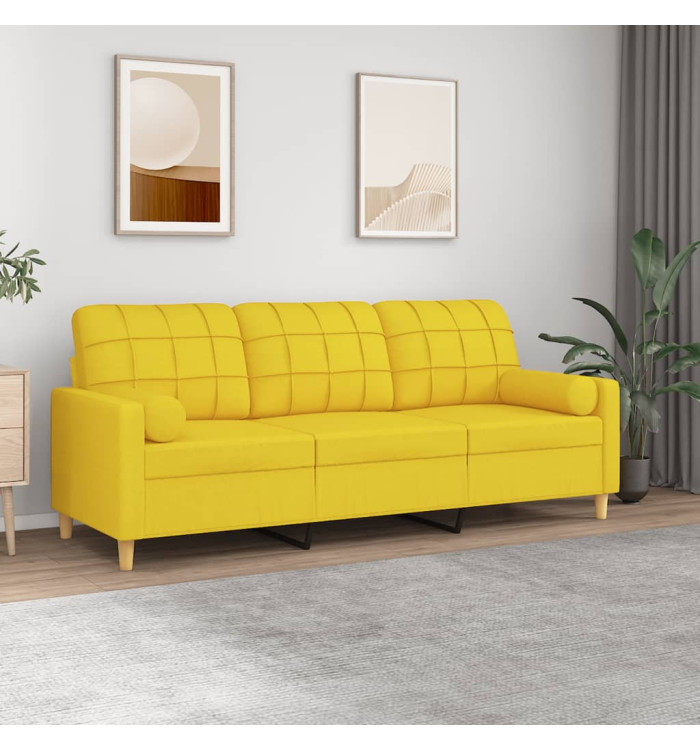 Canapé 3 places avec oreillers jaune clair 180 cm tissu | Mobilier & Déco