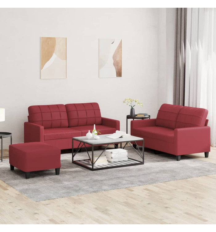 Ensemble de canapés 3 pcs et coussins Rouge bordeaux Similicuir | Mobilier & Déco