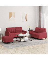 Ensemble de canapés 3 pcs et coussins Rouge bordeaux Similicuir | Mobilier & Déco