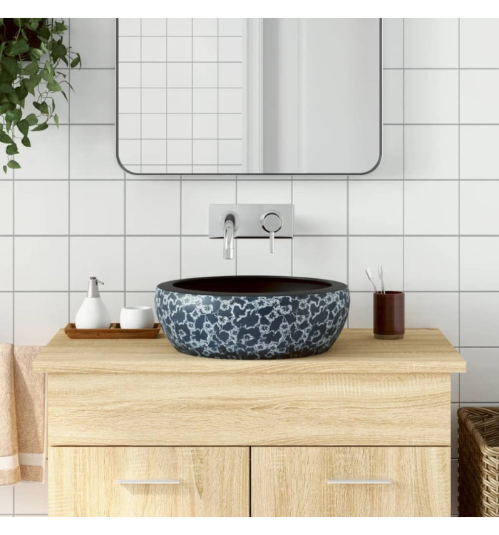 Vasque à poser noir et bleu rond Φ41x14 cm céramique | Mobilier & Déco