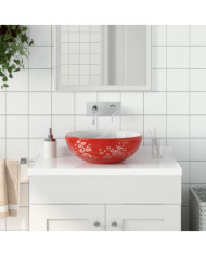 Vasque à poser blanc et rouge rond Φ41x14 cm céramique | Mobilier & Déco