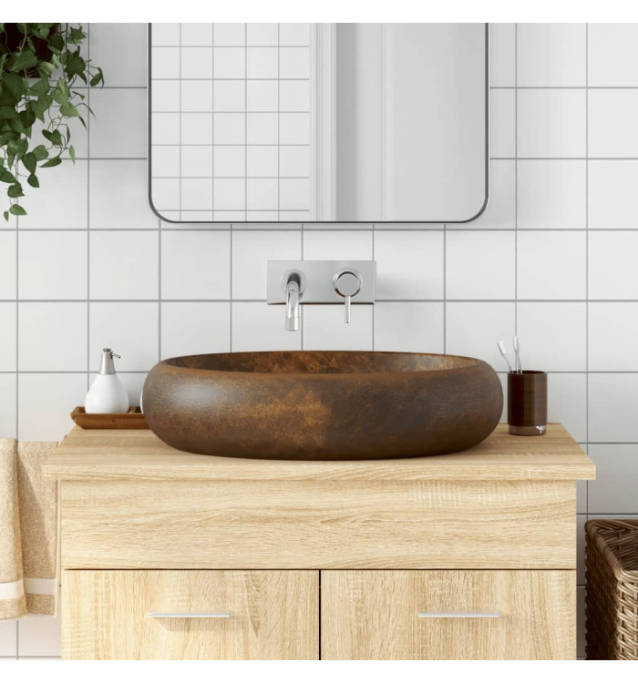 Vasque à poser marron ovale 59x40x15 cm céramique | Mobilier & Déco