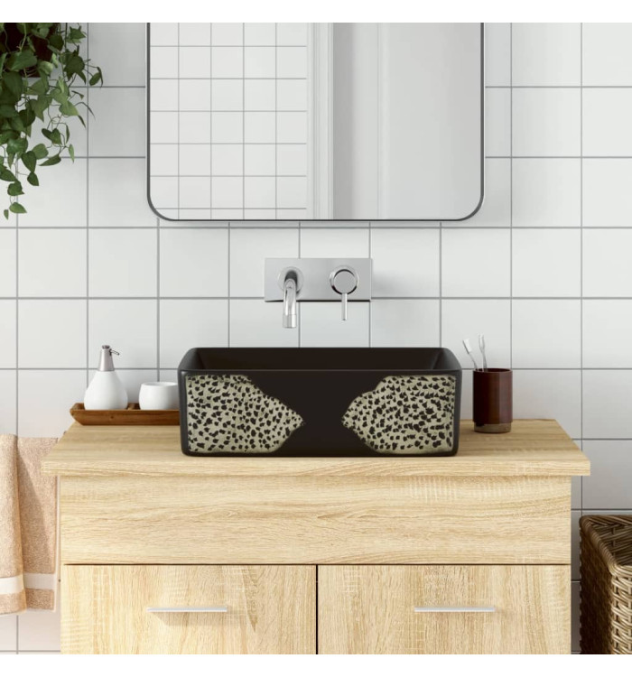 Vasque à poser noir rectangulaire 46x35,5x13 cm céramique | Mobilier & Déco