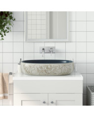 Vasque à poser sable et bleu ovale 59x40x14 cm céramique | Mobilier & Déco