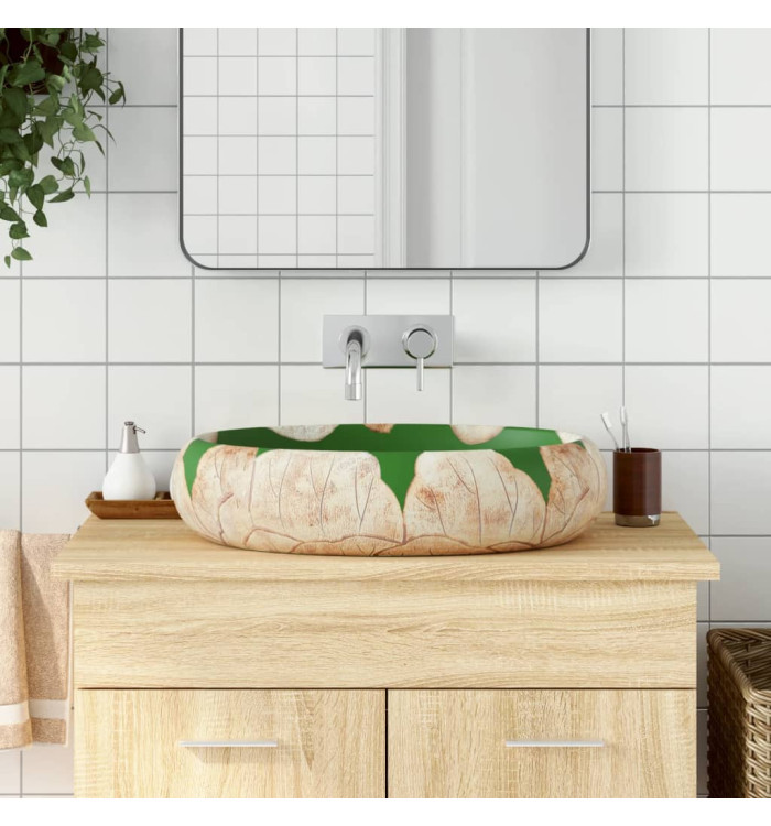 Vasque à poser vert et marron ovale 59x40x15 cm céramique | Mobilier & Déco