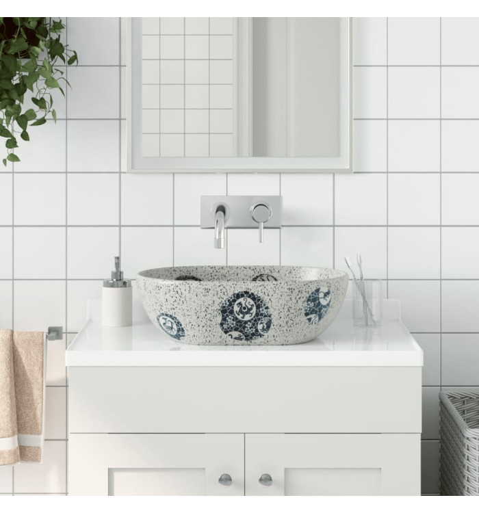 Vasque à poser gris et bleu ovale 47x33x13 cm céramique | Mobilier & Déco