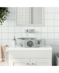 Vasque à poser gris et bleu ovale 47x33x13 cm céramique | Mobilier & Déco