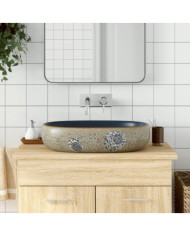 Vasque à poser sable et bleu ovale 59x40x14 cm céramique | Mobilier & Déco