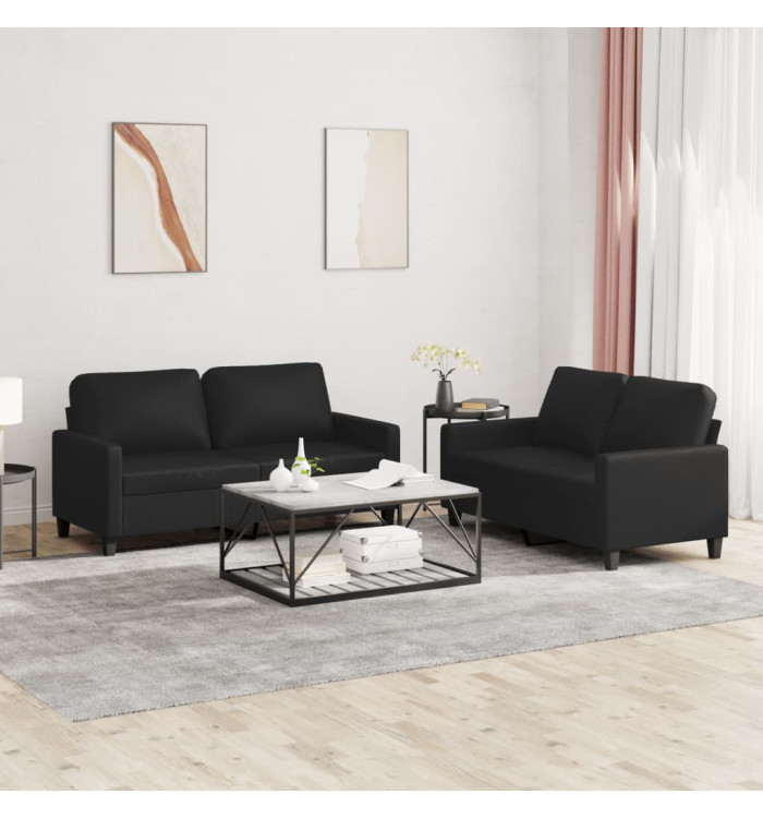 Ensemble de canapés 2 pcs avec coussins Noir Similicuir | Mobilier & Déco
