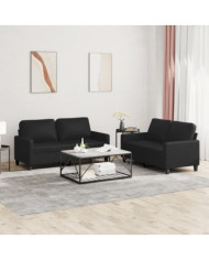 Ensemble de canapés 2 pcs avec coussins Noir Similicuir | Mobilier & Déco