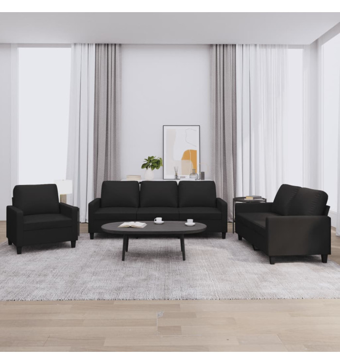 Ensemble de canapés 3 pcs avec coussins Noir Similicuir | Mobilier & Déco