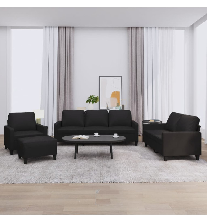 Ensemble de canapés 4 pcs avec coussins Noir Similicuir | Mobilier & Déco