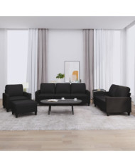 Ensemble de canapés 4 pcs avec coussins Noir Similicuir | Mobilier & Déco